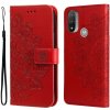 Peňaženkové kožené puzdro 7-petal Flowers na Motorola Moto E20 / E30 / E40 - Červená