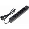 Predlžovací kábel s prepäťovou ochranou, vypínač, 5 zásuviek 2P+E, 1,5m kábel, 2xUSB, čier