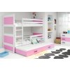 BMS Group Poschodová posteľ s prístelkou RICO 3 - 200x90cm - Biely - Ružový