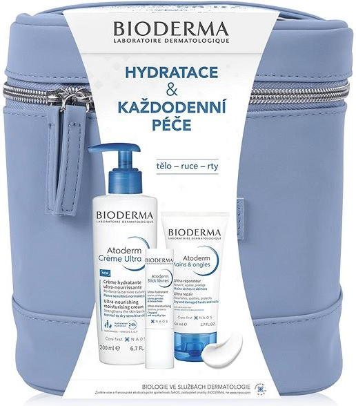 Bioderma Atoderm vyživujúci telový krém 200 ml + krém na ruky pre veľmi suchú citlivú a atopickú pokožku 50 ml + balzam na pery 4 g