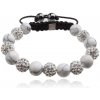 Šperky eshop - Náramok Shamballa, biele mramorové korálky, číre kamienky Q17.17
