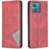 Peňaženkové kožené puzdro Rhombus Buckle na Motorola Edge 40 Neo - Červená