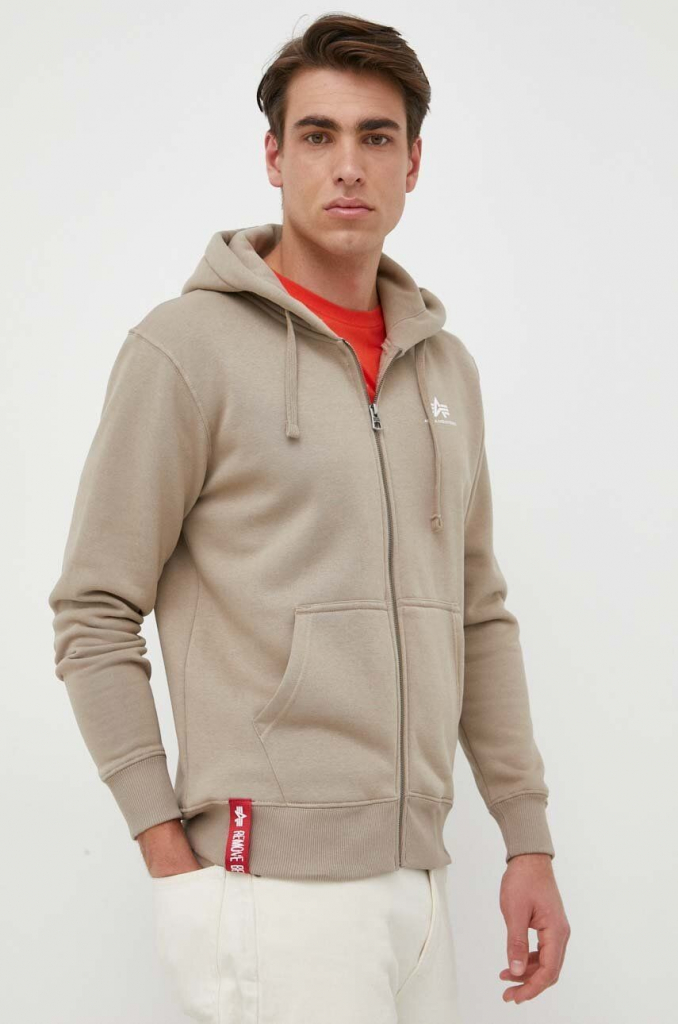 Alpha Industries pánska béžová s kapucňou s potlačou