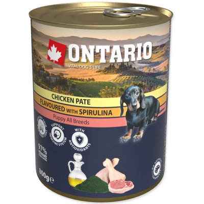 Ontario konzerva pre psy Puppy Chicken With Spirulina výhodné balenie 6x800g - pre šteniatka