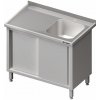 Stůl s jednokomorovým dřezem z pravé strany, posuvné dveře 900x600x850 mm | STALGAST, 980746090 inox