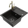 Mexen Enzo, granitový drez 576x465x174 mm, 1-komorový a drezová batéria Carla, čierna-zlatá metalíza, 6506-75-670700-50-B