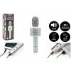 Mikrofón karaoke Bluetooth strieborný na batérie s USB káblom - VÝPREDAJ