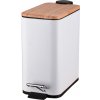 Odpadkový kôš s pedálom RADO 5 L – biely – kovový s dreveným vekom – BISK 01-08424