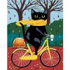 Maľovanie podľa čísel – Čierna mačka a žltý bicykel, 80 × 100 cm, napnuté plátno na rám 8596530007395