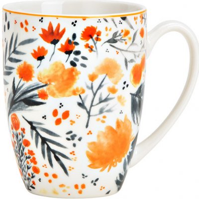 Porcelánový hrnček s kvetinovým dekorom orange, 300ml, 12x10x8cm (10031824 Porcelain mug with floral decor, multicolored (W /)