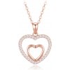 MINET Rose gold strieborný náhrdelník so srdiečkom s bielymi zirkónmi