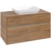 VILLEROY & BOCH Collaro závesná skrinka pod umývadlo na dosku (umývadlo v strede), 2 zásuvky, s LED osvetlením, 1000 x 500 x 548 mm, Oak Kansas, C109B0RH