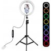 Puluz RGB Selfie Ring kruhové LED svetlo + statív čierne PKT3044