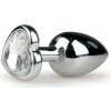 Easytoys Metal No.2 - análny kolík so srdcovým kameňom (strieborný-biely)