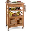 Klarstein Louisiana - Kuchynský vozík, vozík, servírovací vozík, 4 police, vrátane skrinky, vyberateľná zásuvka, stojan na fľaše, žľab na ovocie, bambusové drevo, hnedý