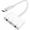 AppleKing tC005 audio a nabíjacia redukcia - 2x 3,5 mm jack / USB-C na USB-C - biela - možnosť vrátiť tovar ZADARMO do 30tich dní