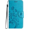Peňaženkové puzdro Embossing Pattern Motýľ a kvet modré – Samsung Galaxy A15 4G/5G