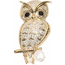 JwL Luxury Pearls pozlátená brošňa sova s pravou perlou a kryštály JL0509