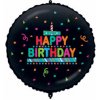 Procos Fóliový balón - Kruh Konfety Happy Birthday - čierny 46 cm