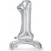 PartyDeco Balónik fóliový samostatne stojace číslo 1, strieborný 80 cm