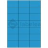 Labelea Samolepiace etikety 70x42,4 mm farebné papierové, na hárku A4, pre laserovú a atramentovú tlač, Farba etikiet Modrá, Počet hárkov v balení 100 EPY070042PB021S