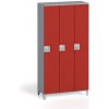 Šatníková skriňa S4, 3 oddiely, 1750 x 900 x 400 mm, demont, otočný zámok, sivá/červená