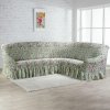 Napínacie poťahy s volánom FIORELA zelená rohová sedačka (š. 350 - 530 cm) Doprava zadarmo