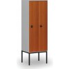 Drevená šatníková skrinka S4 s podnožou, 2 oddiely, 1871 x 600 x 500 mm, demont, RFID zámok, sivá/čerešňa