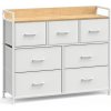 Komoda so 7 zásuvkami, biela/drevený efekt, 98 x 28,5 x 85