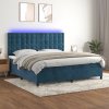 Box spring postel s matrací a LED tmavě modrá 200x200 cm samet Modrá 3136387