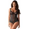 Erotické body Obsessive Amanta Teddy L/XL, čierne priesvitné body s otvoreným rozkrokom