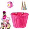 Ružový košík na bicykel + zvonček + ozdoba, cyklistický set pre dievča