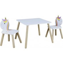 Home deco factory detský drevený stolík so stoličkami Lily HD6764 jednorožec