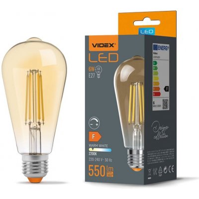 Videx Stmievateľna LED žiarovka 6W ST64 Amber Teplá biela E27
