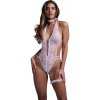 Christine Renee Erotické body biele biele čipkované body s otvoreným rozkrokom, podväzok a choker