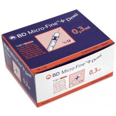BD Micro fine plus iinzulínové striekačky s ihlou U-100, 30G/0,5ml 100 ks - BD Inzulin.stříkačky 0,5 ml x 8 mm U-100 100 ks