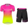 Force MTB ANGLE růžovo-fluo cyklodres + Force STORM černo-růžové cyklokraťasy - XL