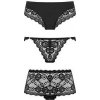 Underneath Eden Panties Set 3ks (Black), sada čipkovaných nohavičiek L/XL