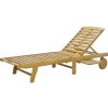 Záhradné lehátko GARDEN PLACE Lina 197,5 x 59,5/65 x 30/90,5 cm prírodné, z robustného agátového dreva, nastaviteľné operadlo, funkcia sklápania pre úsporu miesta, s kolieskami, vrátane výsuvného bočn