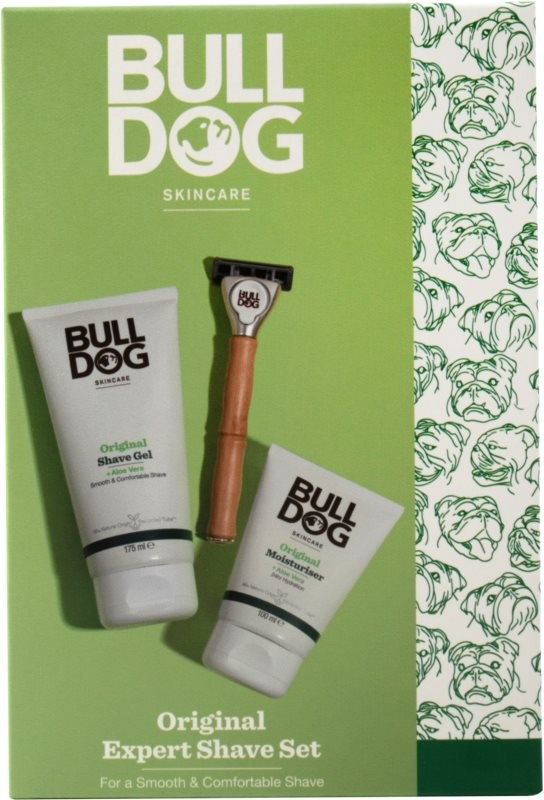 Bulldog Original hydratačný krém na tvár 100 ml + gél na holenie pre mužov 200 ml + holiaci strojček + náhradné hlavice