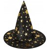 Klobúk čarodejnice PartyPal čierny so zlatými hviezdami Halloween 38x32 cm
