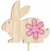 Anděl Zajačik drevený na špajli s kvietkom ružovým 8 cm
