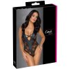 Cottelli LINGERIE Body Party XL čierne matné s čipkou, zapínanie v rozkroku