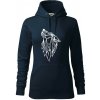 Geometria - vlk - vyjúci - Mikina dámská Cape s kapucí - M ( Tmavomodrá (veľmi tmavá - skoro čierna) )