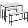 Jedálenský stôl pre 4 osoby, kuchynský stôl s 2 lavicami, 109,6 x 67,6 x 73,5 cm, mramorovo biely