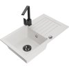 Mexen Pablo, granitový drez 752x436x161 mm, 1-komorový a čierna batéria Rita, biela, 6510-20-670300-70