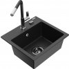 MEXEN/S MEXEN/S - Milo granitový drez 1-miska vrátane batérie Flora, čierna/strieborná metalík 6505-73-670401-07-B