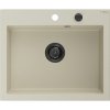 Mexen Elix granitový kuchynský drez 1-komorový 600 x 500 mm, béžový, čierny sifón- 6525601005-69-B