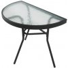 Textilomanie Záhradný polkruhový stôl so sklenenou doskou ISLAND 70x40 cm, čierny
