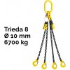 Reťazový záves,oko-4 hák, skracovač, nosnosť 6700/4750 kg, G8-10, Certifikát, ČŽ 6700 / 4750 kg 6 m Čierna